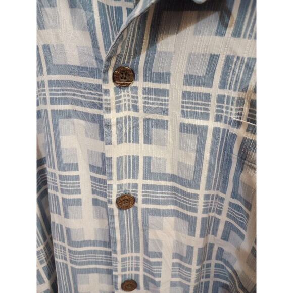 Tommy Bahama Silk shirt Textured Short Sleeve Blue Square Print 2X-Large - Picture 5 of 10